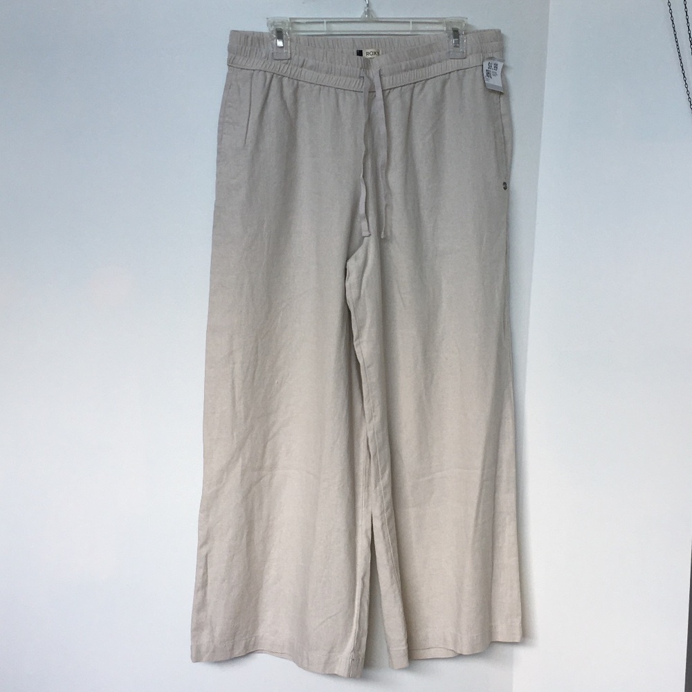 Roxy Drawstring Pants Wide Leg Beige High Waist